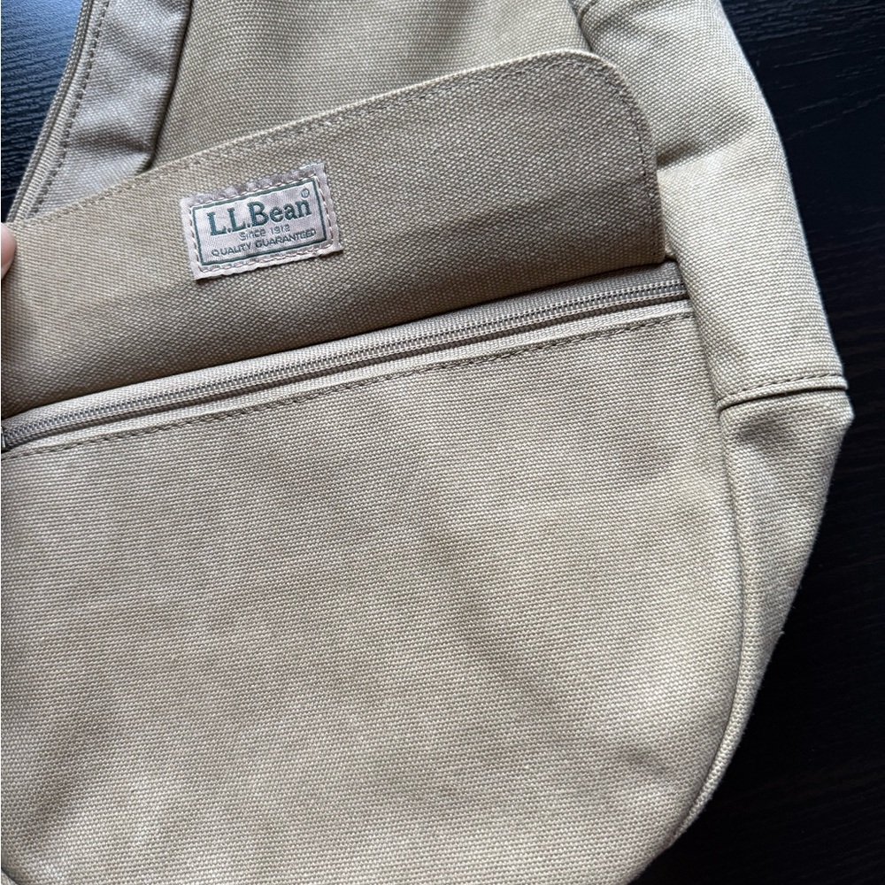 Vintage L.L. Bean Canvas Leather Sling Bag Khaki Crossbody Utility Bag - Picture 5 of 5